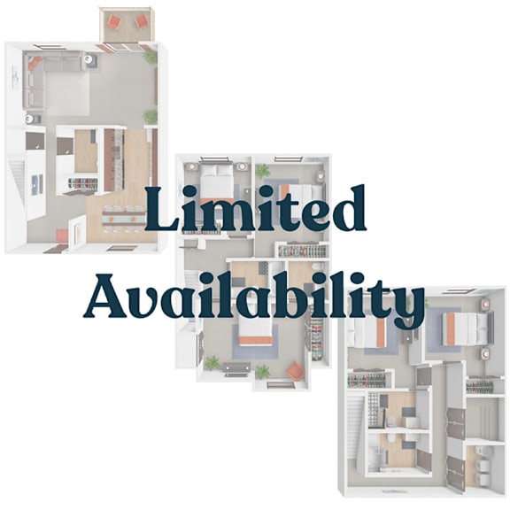 Three floor plans for an apartment complex with the words "Limited Availability" overlaid on the image.