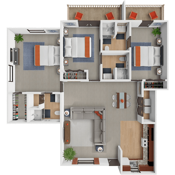 A 3 bedroom apartments at the bronco club with bedrooms for rent individually.