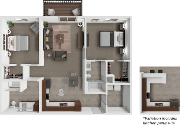 2 bed 2 bath Long Horned floor plan at Bison Crossing