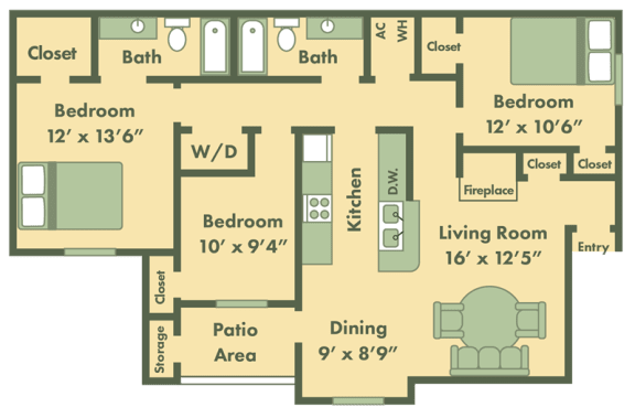 Floor Plan  three bedroom apartment floor plan