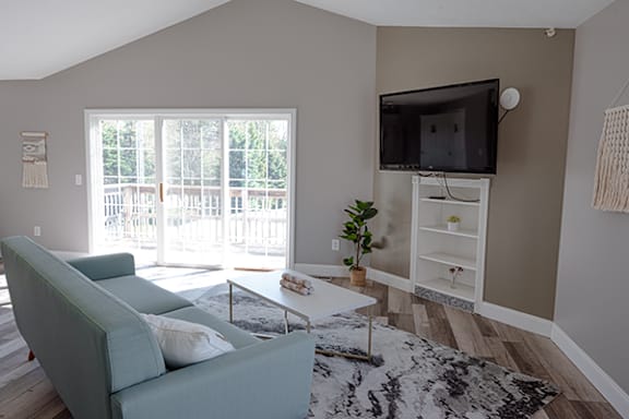 a living room with a couch and a television