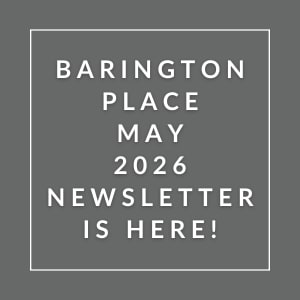 The image announces the release of the Barington Place May 2026 newsletter.