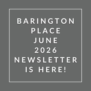 The image is a cover of the Barington Place June 2026 newsletter.