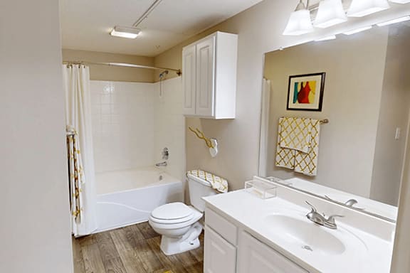 a bathroom with a sink toilet and a bath tub