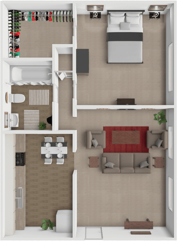 1 bed 1 bath floor plan at Breckenridge Apartments