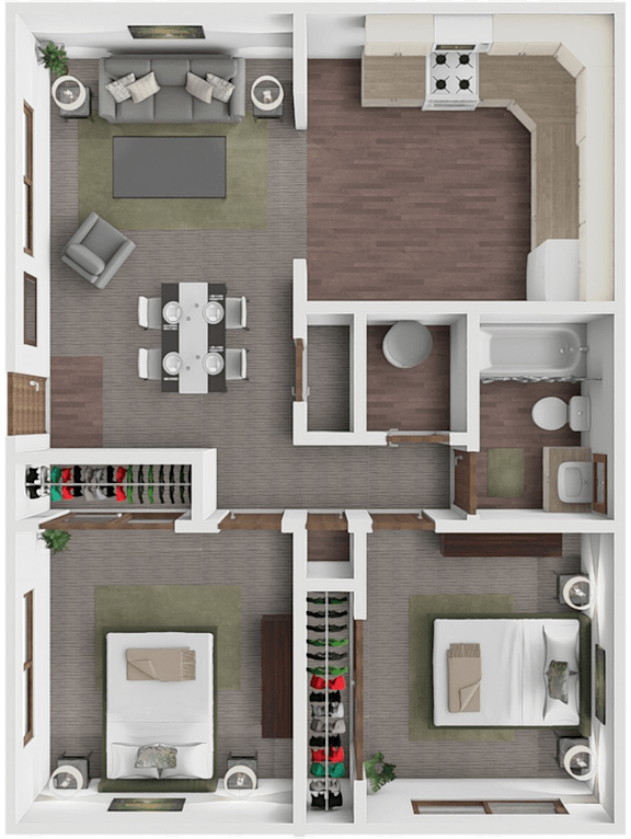 Rexford 2 bedroom floor plan at Brookfield Apartments