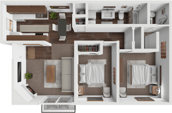 two bedroom floor plan at Brookwood Apartments