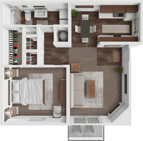 one bedroom floor plan at Brookwood Apartments