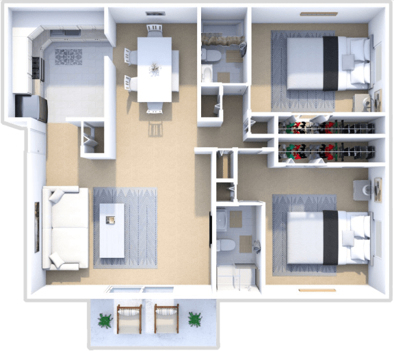 two bedroom two bath floor plan at castle pointe