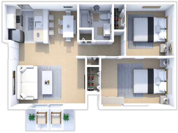 two bed one bath apartment at castle pointe