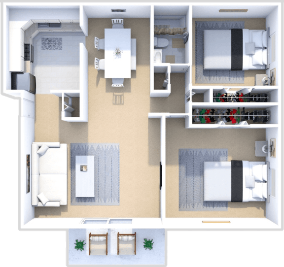 two bed one bath floor plan at castle pointe