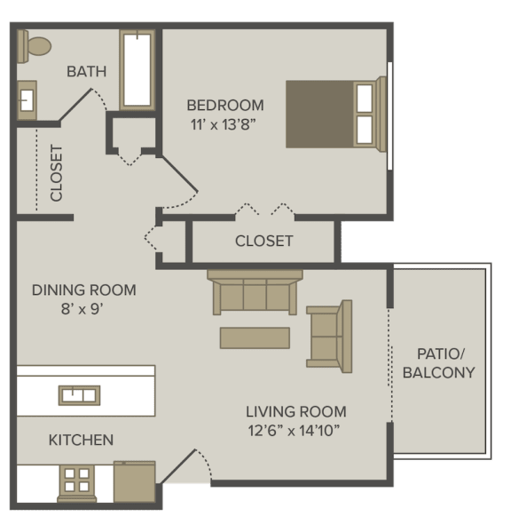 one bed one bath bailey floor plan at castle pointe