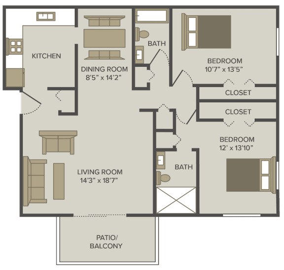 two bed two bath berkley floor plan at castle pointe