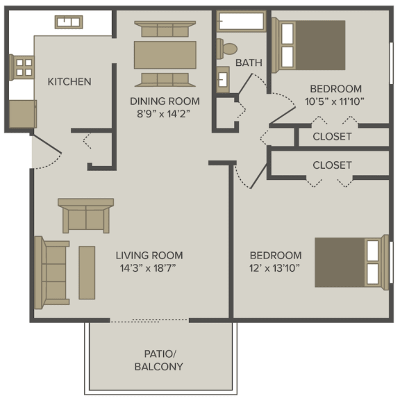two bed one bath stratford floor plan at castle pointe