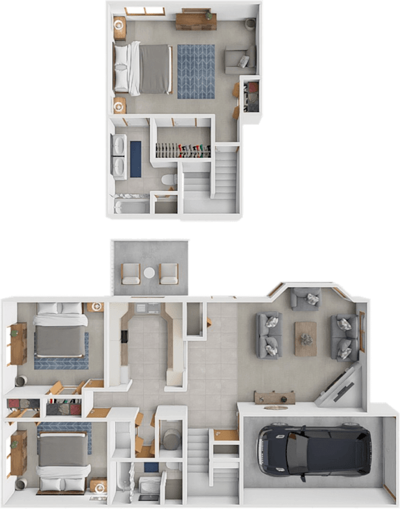 3 bed 2 bath townhome Excelsior floor plan at Crystal Bay
