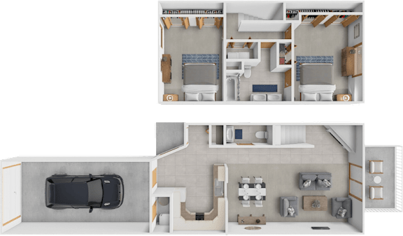 2 bed 1.5 bath townhome Lafayette floor plan at Crystal Bay