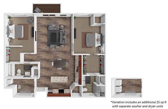 A floor plan of a small apartment with a kitchen, living room, and bathroom.