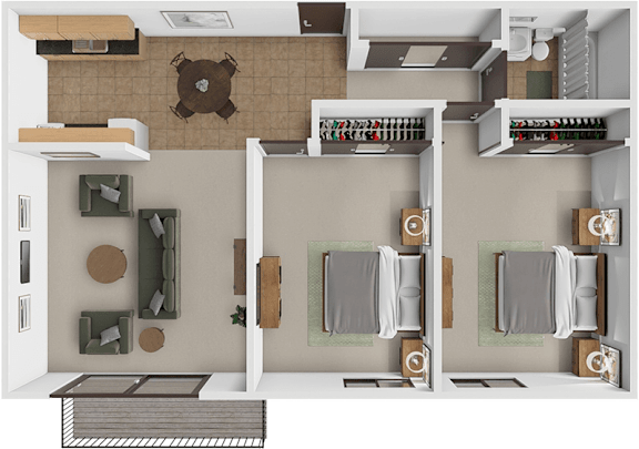 A floor plan of a kitchen with two sinks and a dining area.