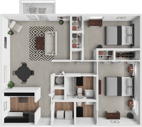 2 bed 1.5 bath Delaware floor plan at Centerville Park