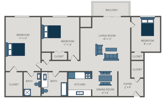 3 bed 2 bath floor plan