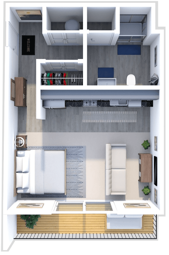 Floor Plan  a floor plan of a 1 bedroom apartment