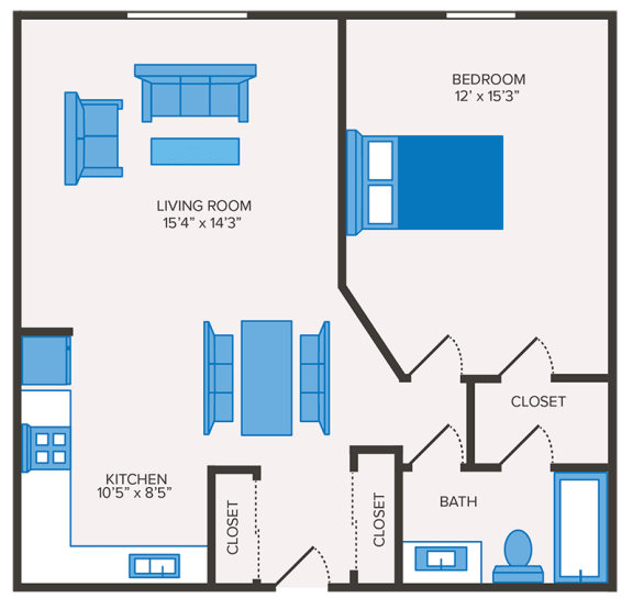 1 bedroom apartment with Walk-In Closet