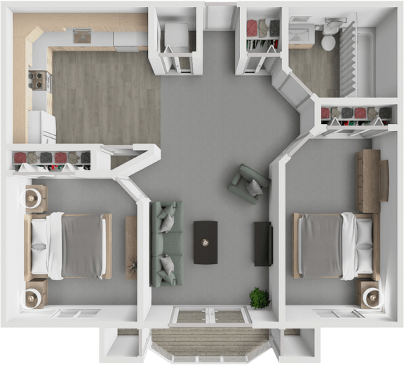 Floor Plan  2 bed 1 bath floor plan at Emerald Creek Apartments