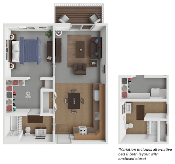 1 bed 1 bath Tule floor plan at Elk Crossing