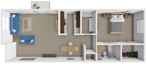Floor Plan  A 3D rendered image of a small apartment layout.