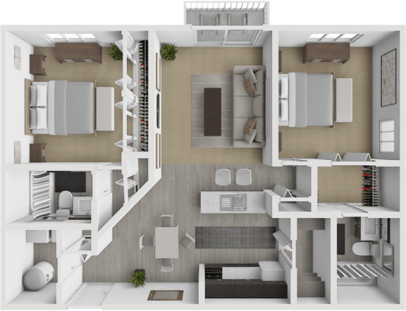 Floor Plan  a rendering of a 3d floor plan with a bedroom and a living room