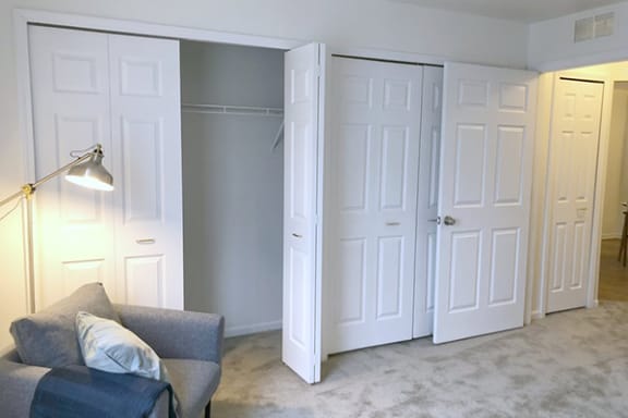 Apartment bedroom with large closets