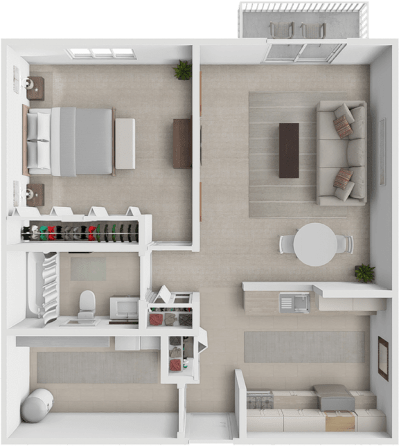 Floor Plan  a rendering of a 1 bedroom floor plan with a bathroom and a living room