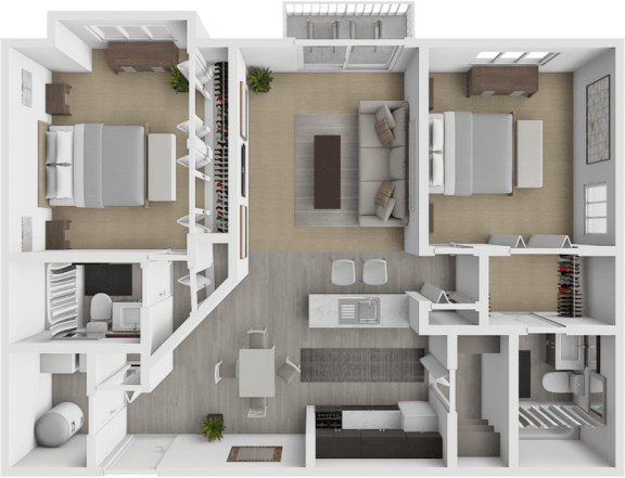 Floor Plan  a rendering of a 3d floor plan with a bedroom and a living room