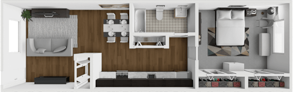 1 Bed, 1 Bath Floor Plan
