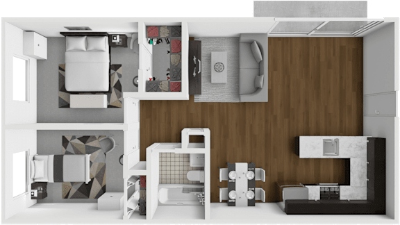 2 Bed, 1 Bath Floor Plan