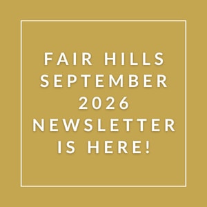 The image announces the availability of the Fair Hills September 2026 newsletter.