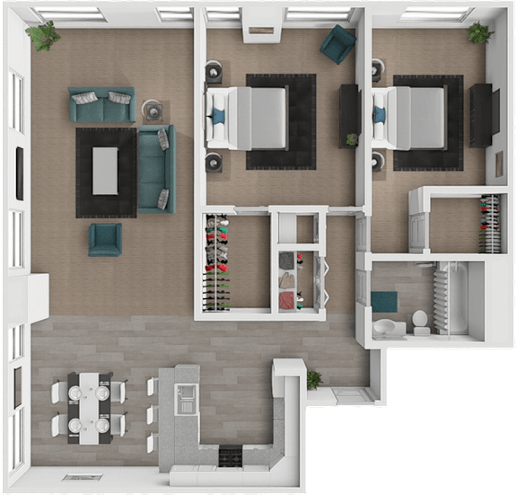 Floor Plan  2 bedroom, 1 bathroom apartment at LeClaire Apartments in Moline, IL
