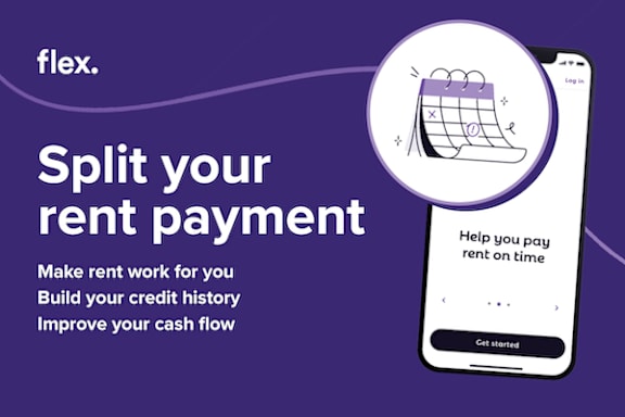 An advertisement for a service that helps split rent payments.