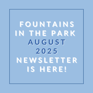 a blue background with a white text box that says foundations in the park august 23 newsletter