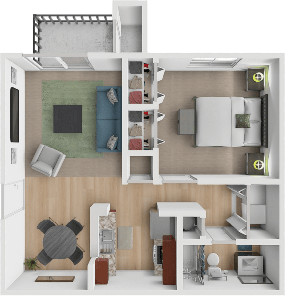 One bedroom one bath floor plan at Greenway Chase Apartments