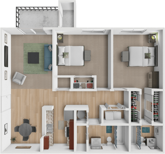 two bedroom two bath floor plan at Greenway Chase Apartments