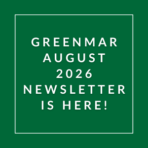 The image announces the availability of the Greenmar August 2026 newsletter.