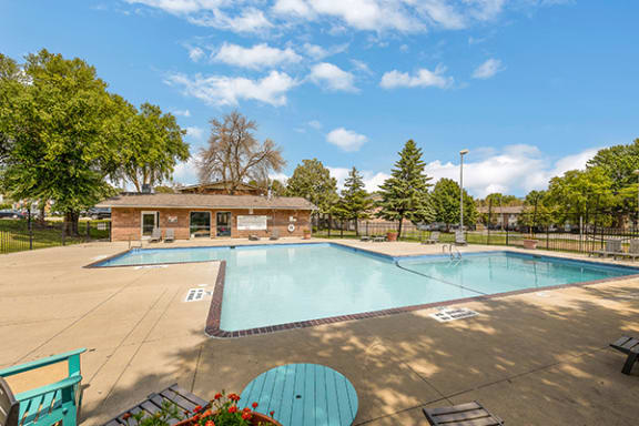 our apartments have a resort style pool with trees