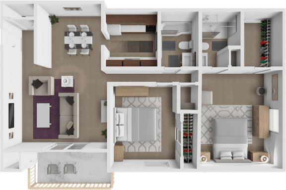 2 Bed 2 Bath floor plan at Grandridge Apartments