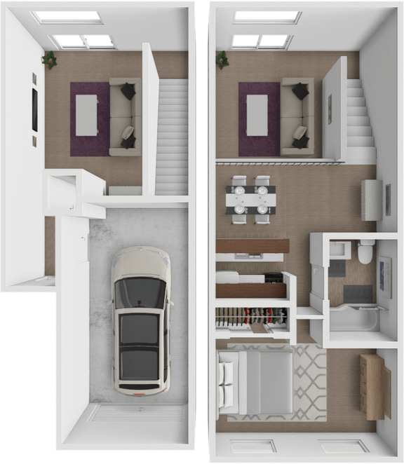 1 Bed 1 Bath townhome floor plan at Grandridge Apartments