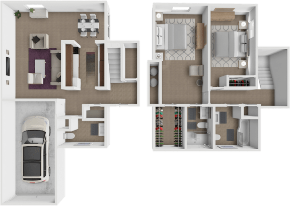 2 Bed 2 and a half bath floor plan at Grandridge Apartments