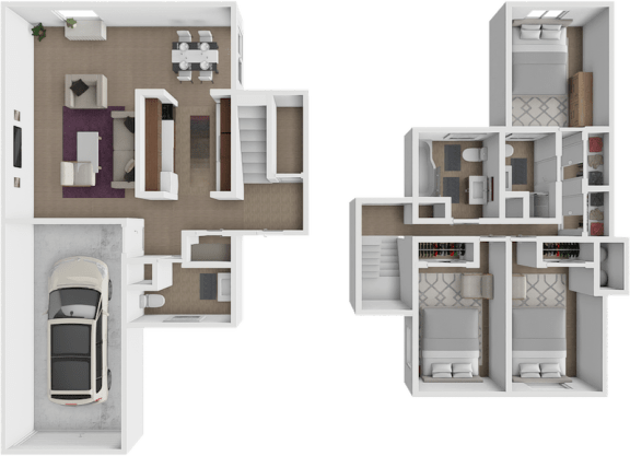 3 Bed 2 Bath floor plan at Grandridge Apartments