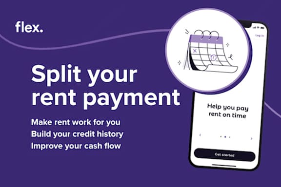 An advertisement for a service that helps split rent payments.