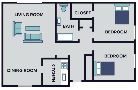 two bed one bath floor plan at huntley ridge clarksville