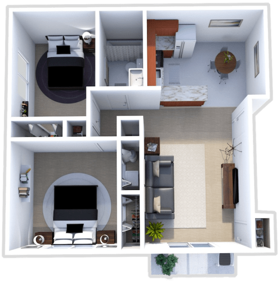 2 bed 1 bath floor plan at Heritage Estates Apartments